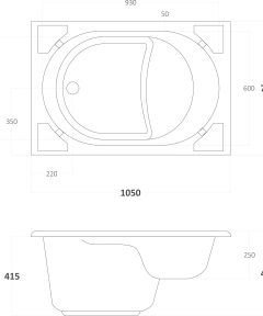 Ευθύγραμμη Μπανιέρα 523 Gloria 105x70 | Με Κάθισμα - Image 3